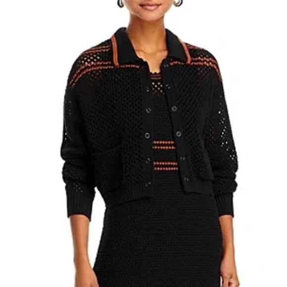RE/DONE Black Crochet Mesh Polo Cardigan Women’s Size L - Picture 3 of 13